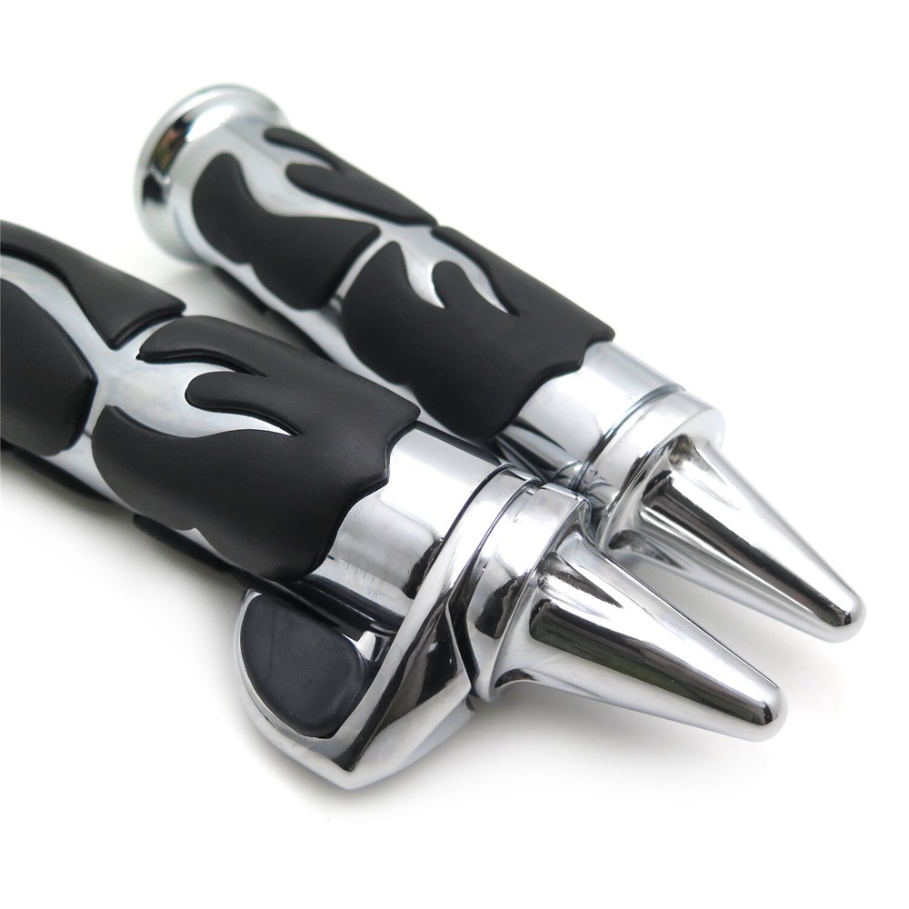 1Pair 25m Chrome Flame Spike Hand Grip Throttle Boss For Harley Dyna Touring Sof