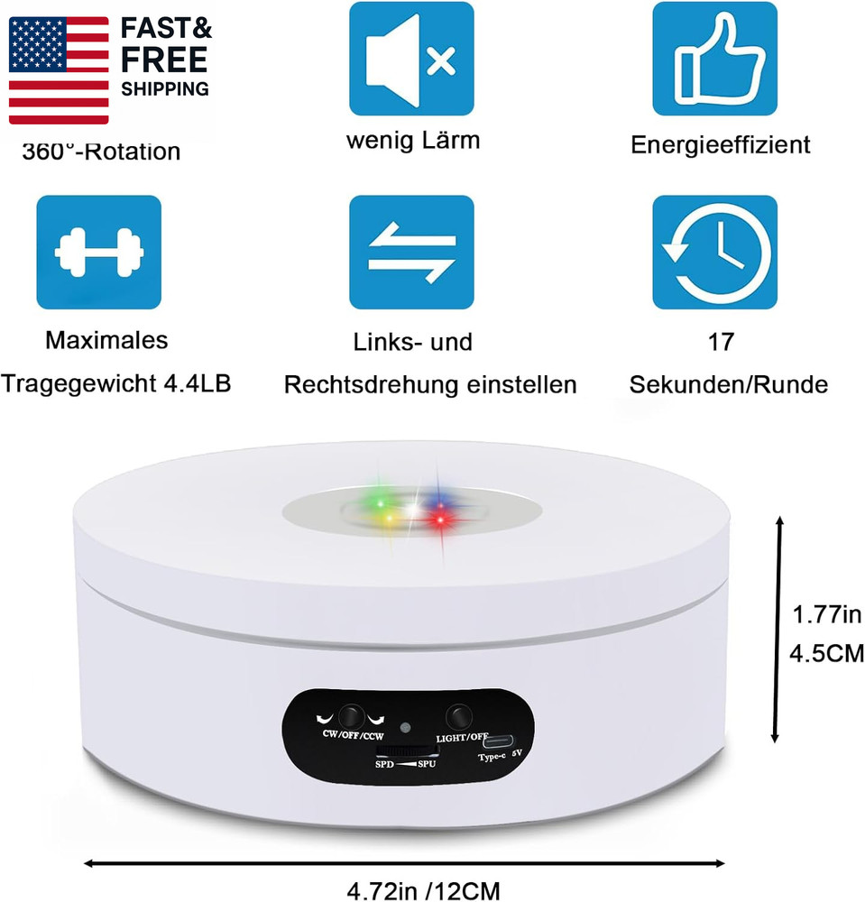 Rotating Display Stand, Spinning Display Stand with Colored Lights, Lighted LED