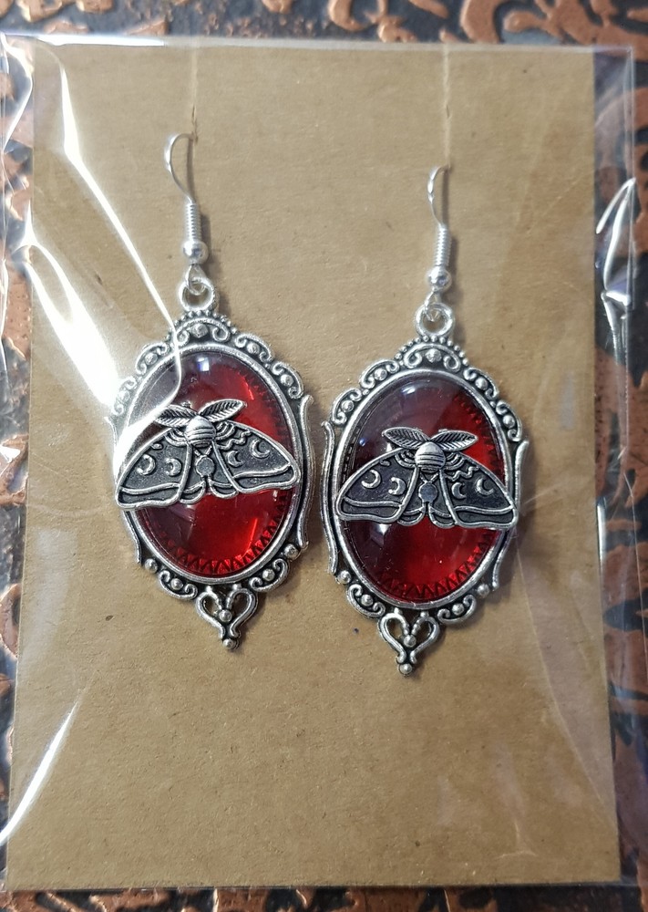 Earrings - Moth - Red