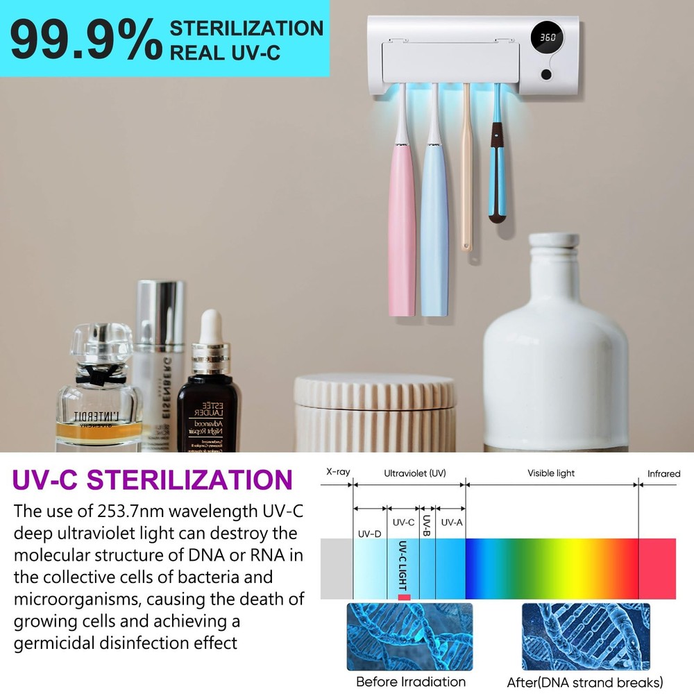 StarWin UV Toothbrush Cleaner, Timer Function, Rechargeable Tooth Brush White