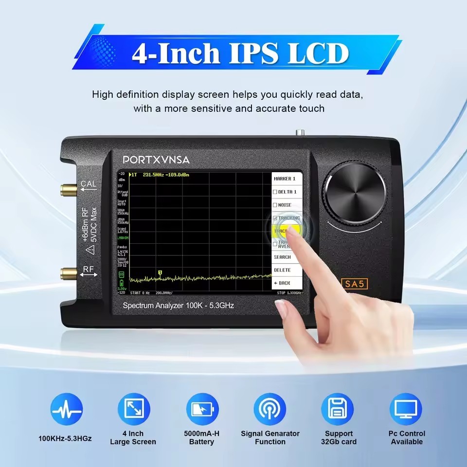 4-inch IPS LCD SA5 Multi functional Handheld Spectrum Analyzer 100k-5.3GHz