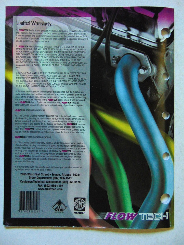Vintage Original 1997/1998 Flowtech Performance Exhaust Application Catalog