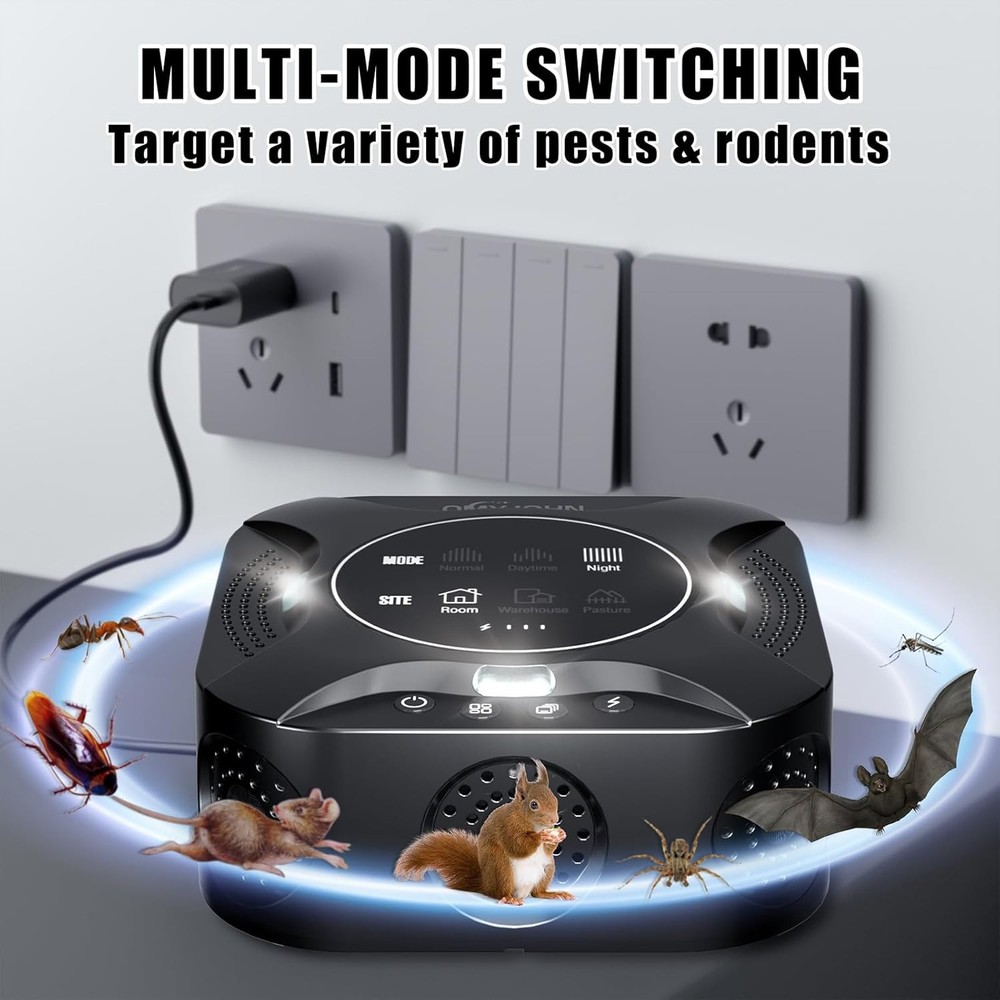 LED Display-Ultrasonic Pest Repeller with LED Strobe Light Multi-Mode - NEW