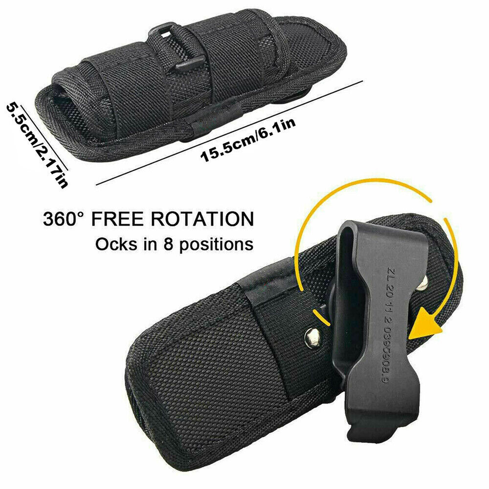 360° Rotatable Belt Flashlight Holder for Elastic Strap Tactical Molle Pack Bags