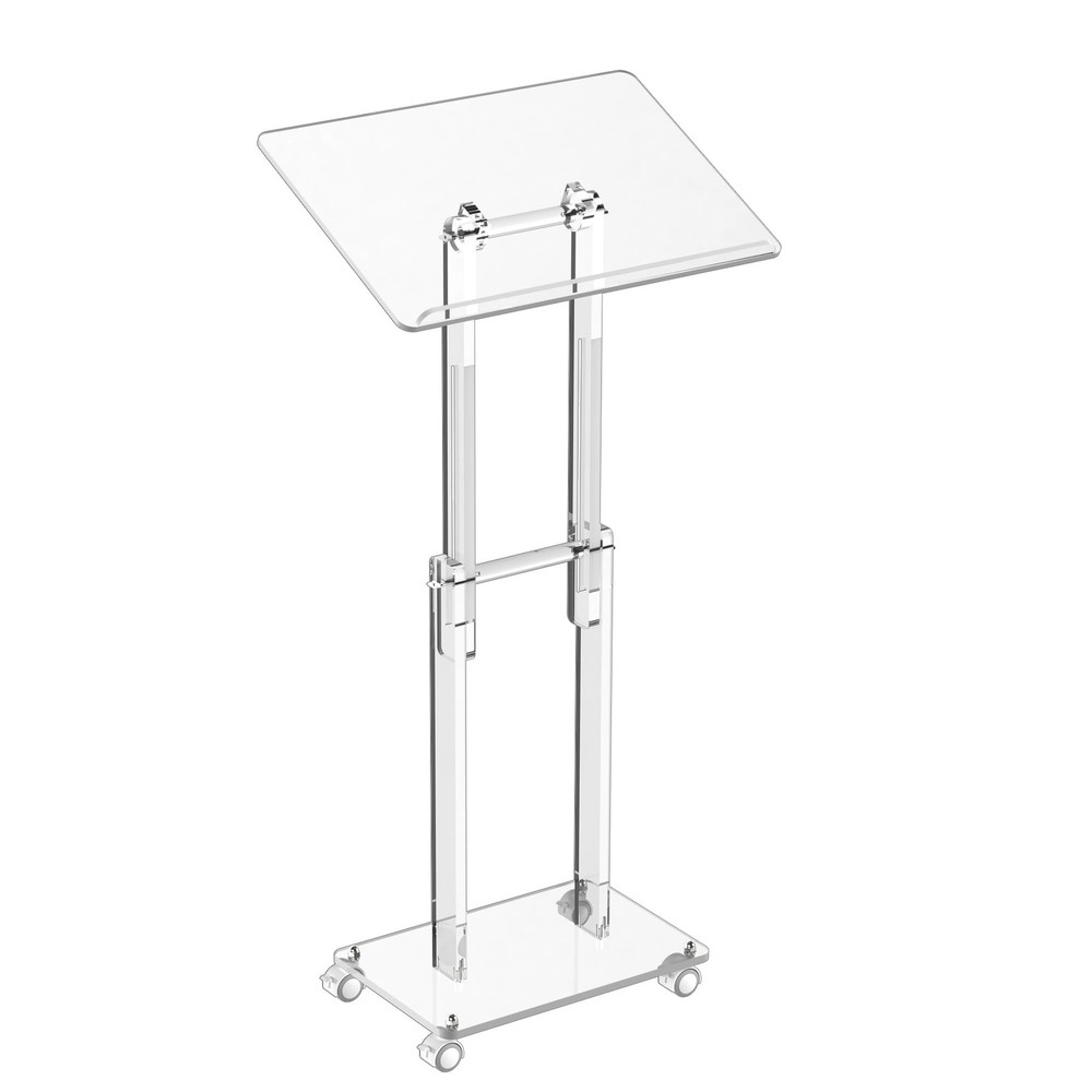 Acrylic Podium Stand with Lockable Wheels, Angle & Height Adjustable, Clear R...
