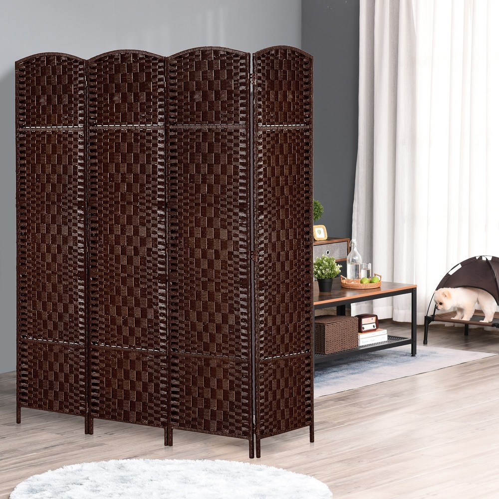 HOMCOM 4 Weave Panel Room Divider Privacy Folding Screen Diamond Decor Brown