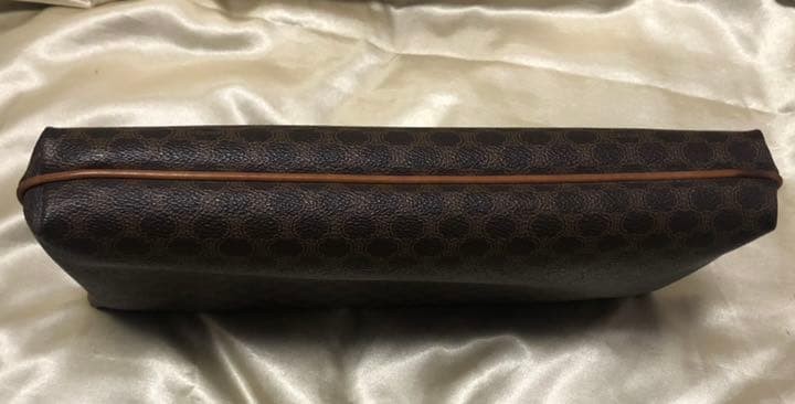 CELINE Old Macadam Pattern Clutch Bag Brown Leather Vintage Authentic