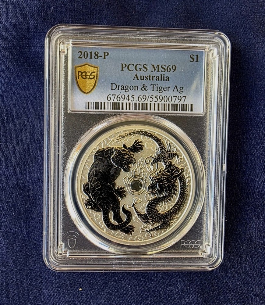 2018 AUSTRALIA 1 oz. SILVER DRAGON &  TIGER MS 69