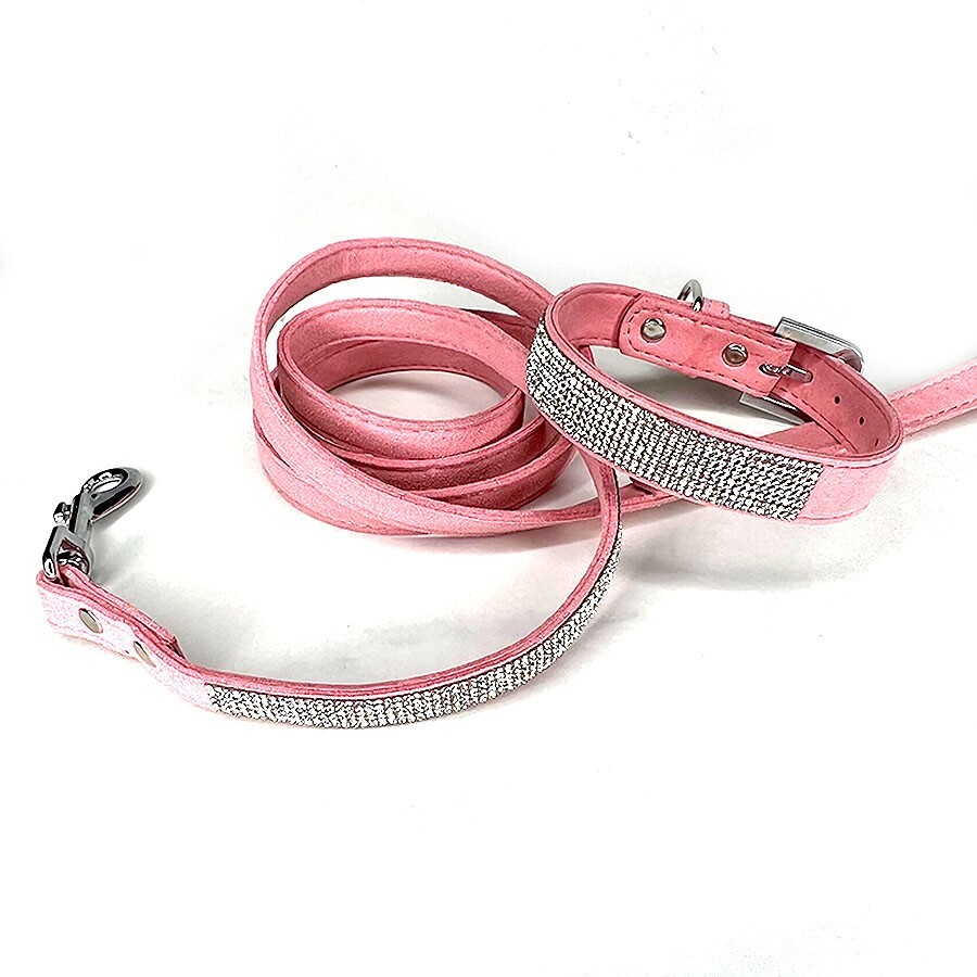 Pink VIP Bling Micro Suede Collar and Leash Set