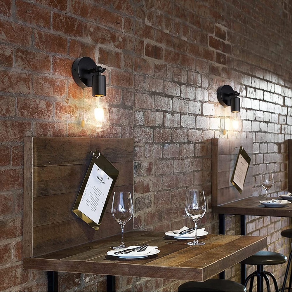 Adjustable Retro Wall Sconce Light with Pull Chain Switch Vintage Black Wall ...