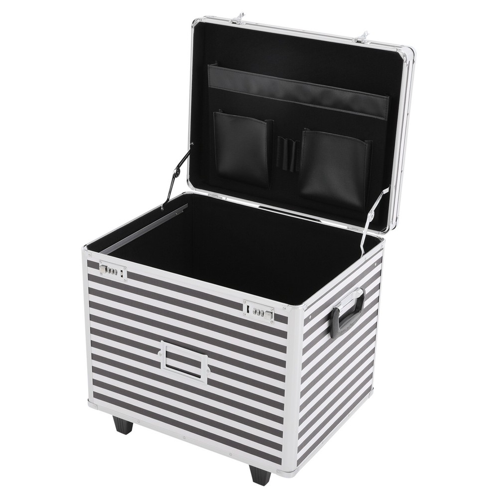Striped style Rolling File Storage Case, Lockable File Box with Telescopic Pole