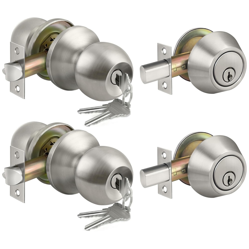 2 Pack Keyed Same Exterior Door Knobs and Single Cylinder Deadbolts Combo Set