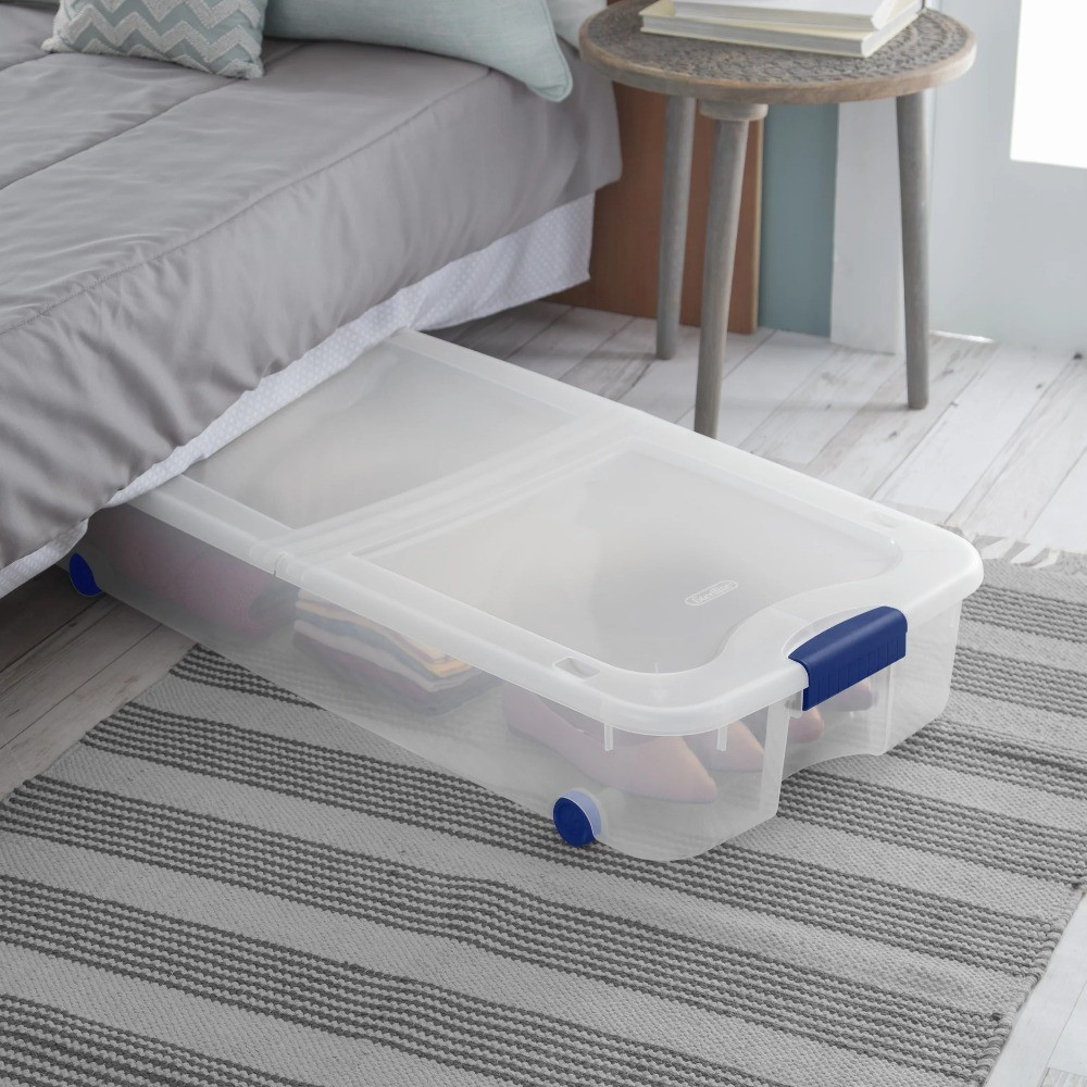 Storage Bin,66 Quart Clear Underbed Storage Container with Latch Lid and Wheels