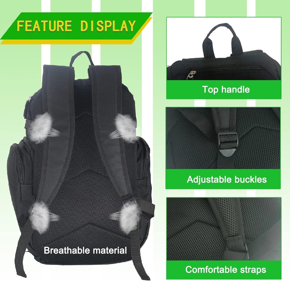 Wolt | Basketball Backpack Bag with Separate Ball Compartment Large, Black