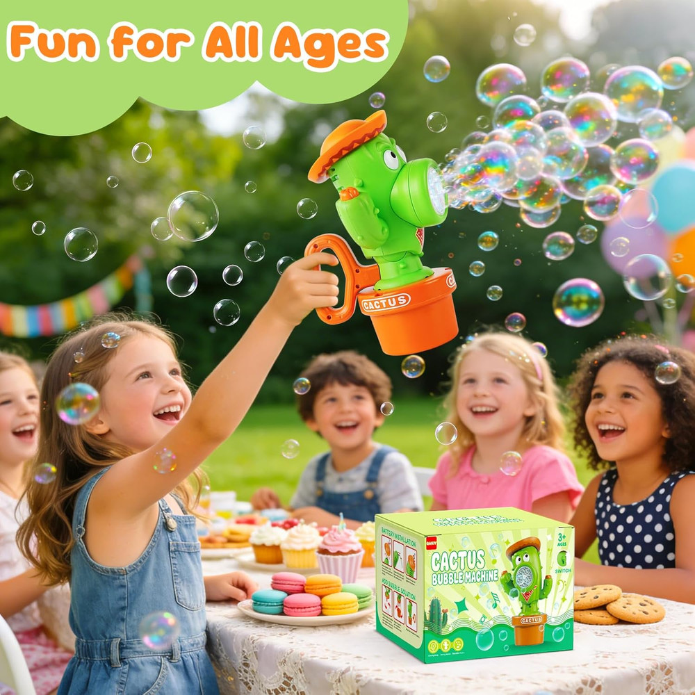 Cactus Bubble Machine, Automatic Bubble Blower with Music & Wiggle Action, Porta