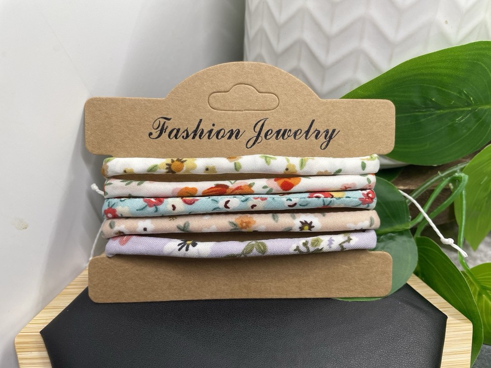 5 PC Fabric Covered Bracelet Stackable Adjustable Tie Free Ship B5231