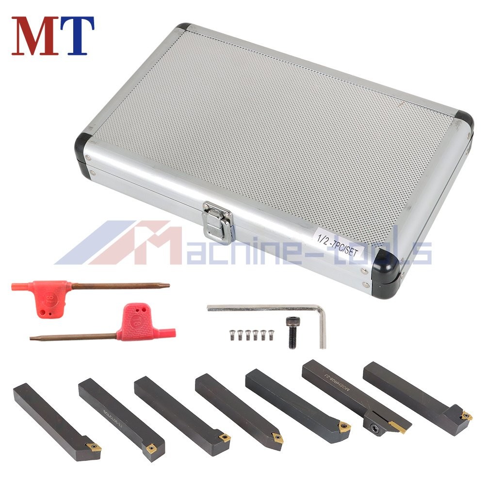 1/2"7x Carbide Indexable Turning Tool Lathe Tool Bit Thread Insert+Holder Kit