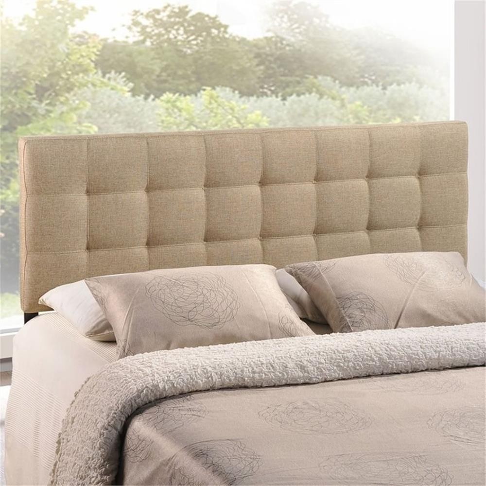 Modern Fabric Queen Tufted Panel Headboard in Beige