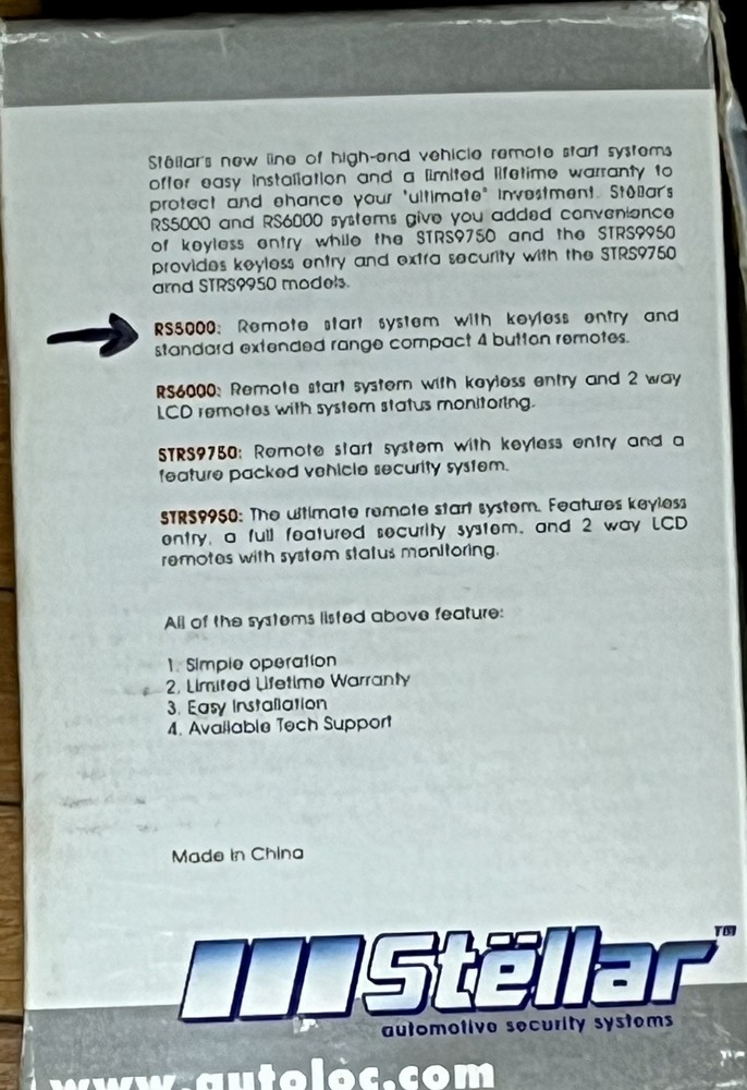 Stellar Universal Remote Car Starter RS5000