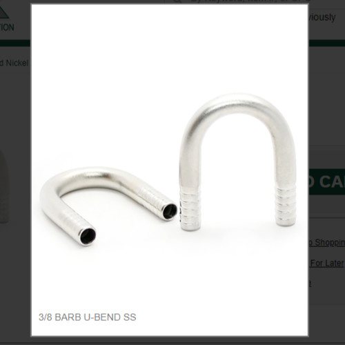 3/8 BARB U-BEND SS # 9019, (1) One