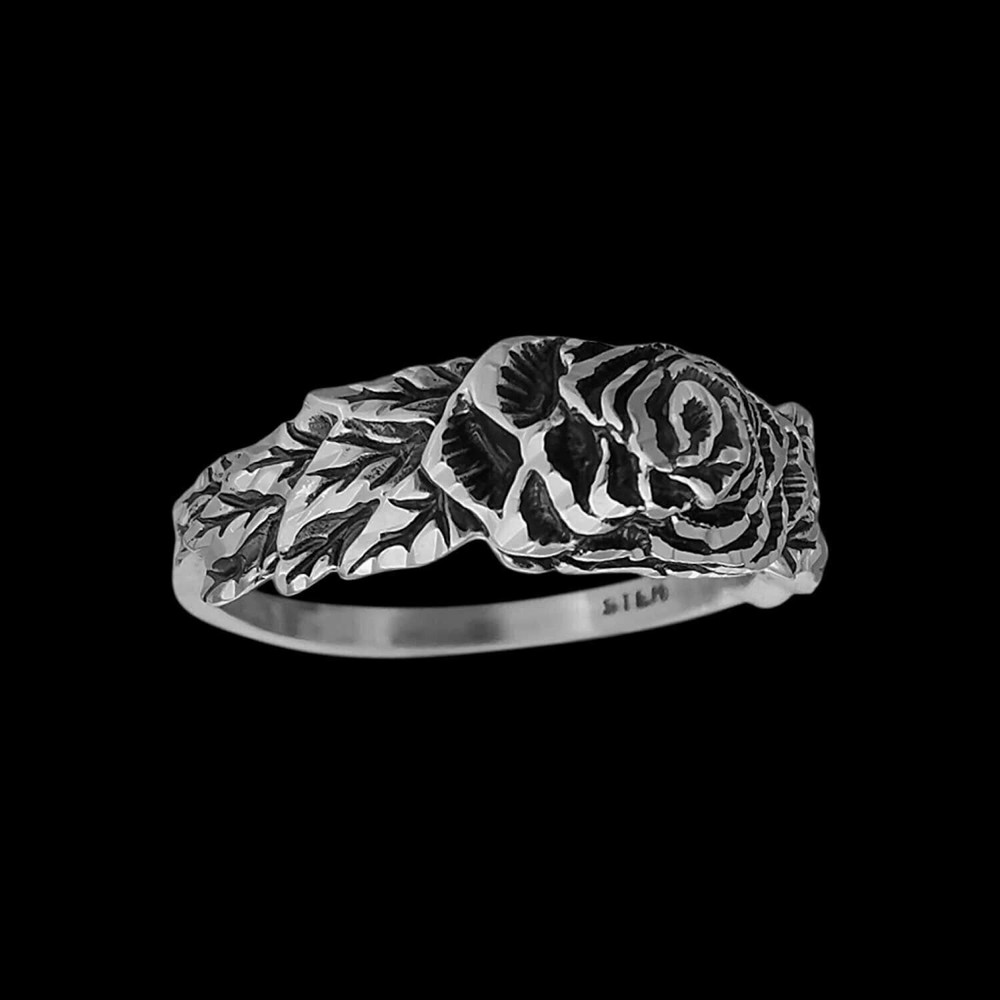 Size 4 Diamond Cut Full Bloom Rose Ring