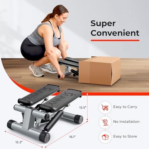 Mini Stepper Exercise Machine for Home Workout, 300lb Capacity, Resistance Bands