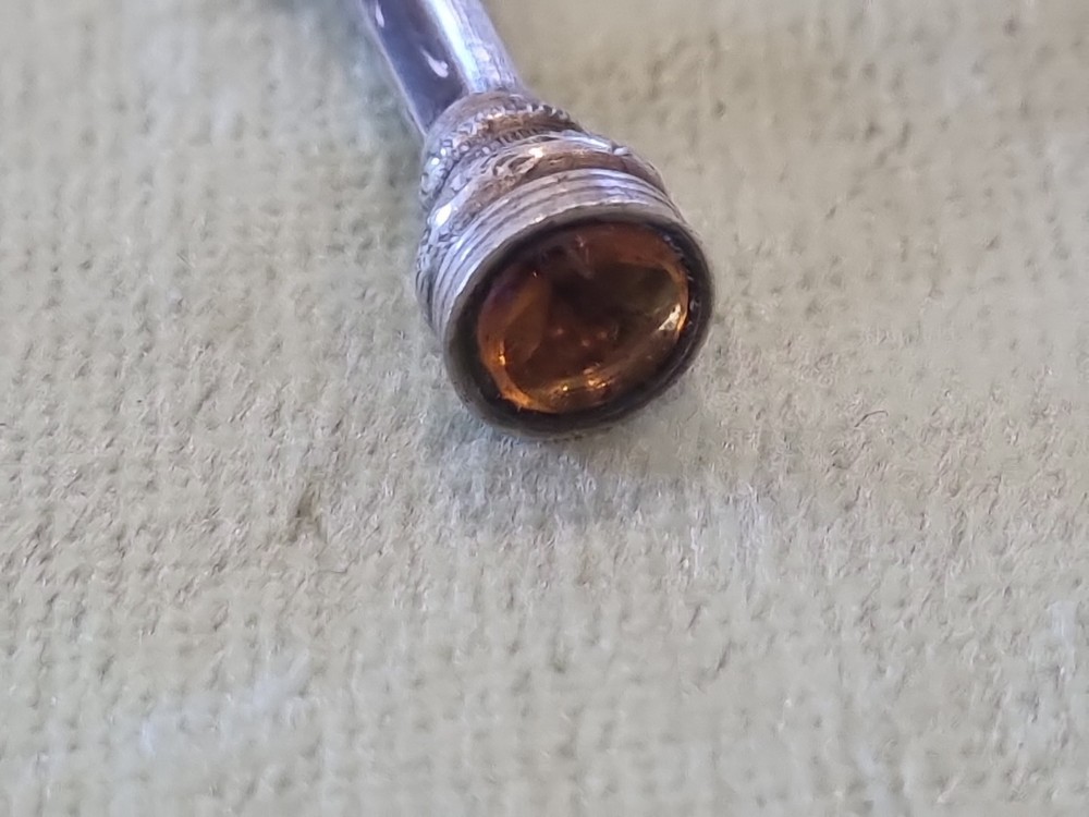 Antique Solid Silver Propelling Pencil With Orange stone , Fob , Chatelaine