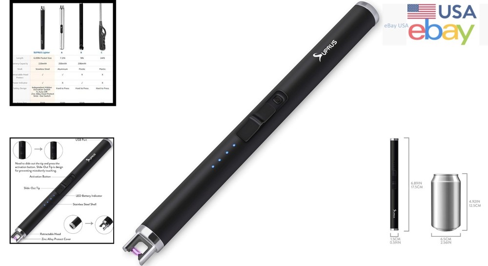 Elegant Electric Candle Lighter with LED Indicator - Safe, Windproof & Compact