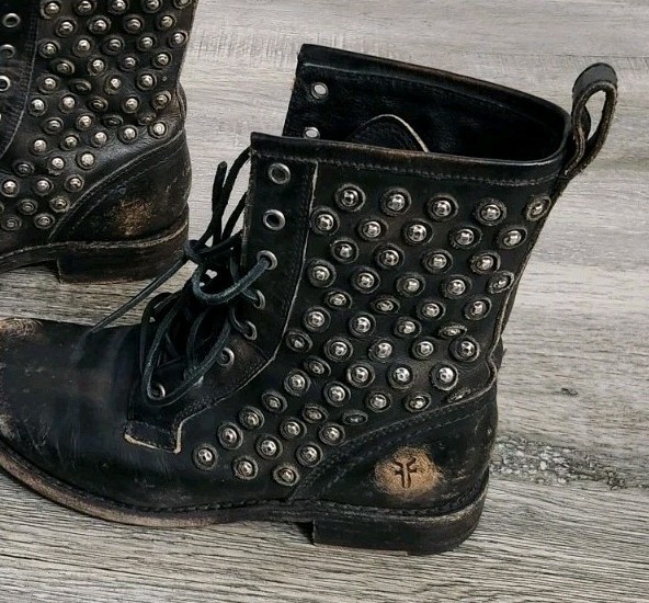 Frye Studded Leather Moto Boots:Size 8