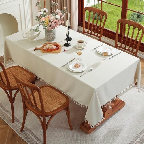 Rectangle Tablecloth, Water Resistant Tassel Table 36" x 36" (Square) Ivory