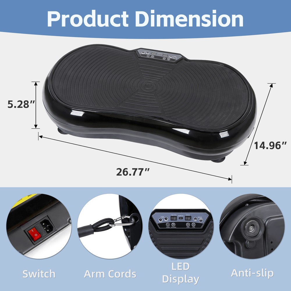Durable ABS Shell Vibration Plate Machine Home Workouts Transforming, Black