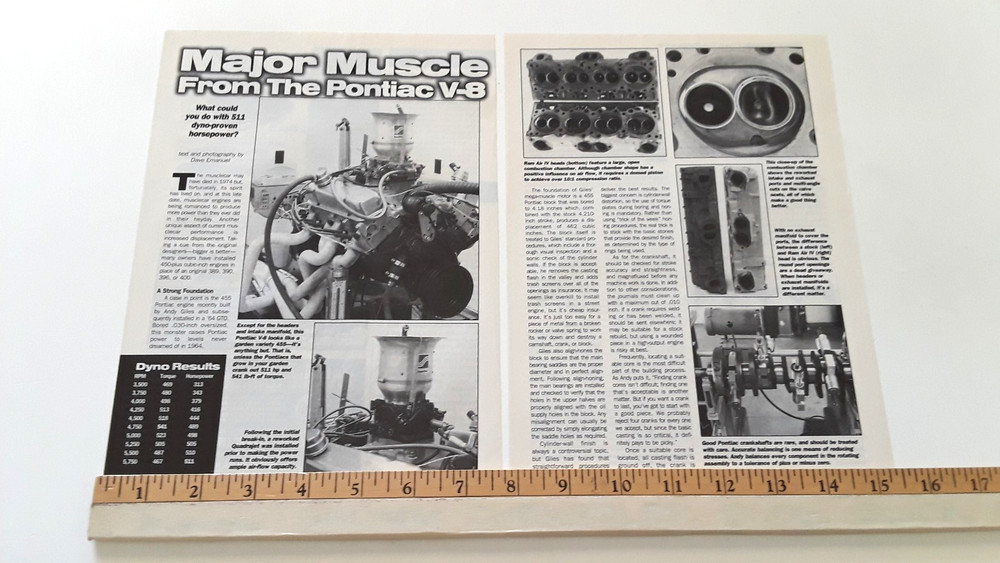 PONTIAC 455 V-8 ENGINE 511 H.P.  ORIGINAL 1999 ARTICLE