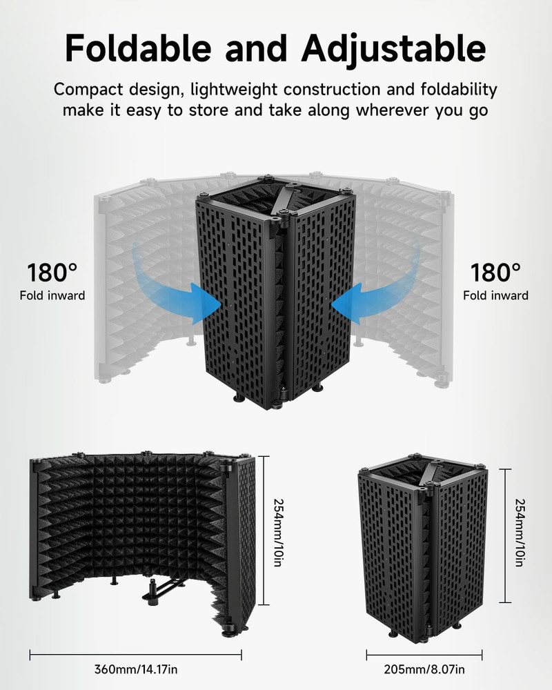 Microphone Isolation Shield with Pop Filter & Tripod Stand, Foldable Mic Shield