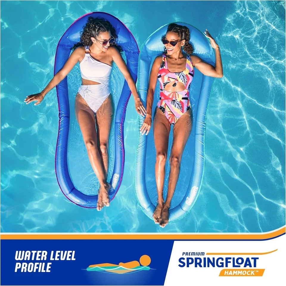 SwimWays Spring Float Original Pool Lounge Chair 1, Hammock Blue