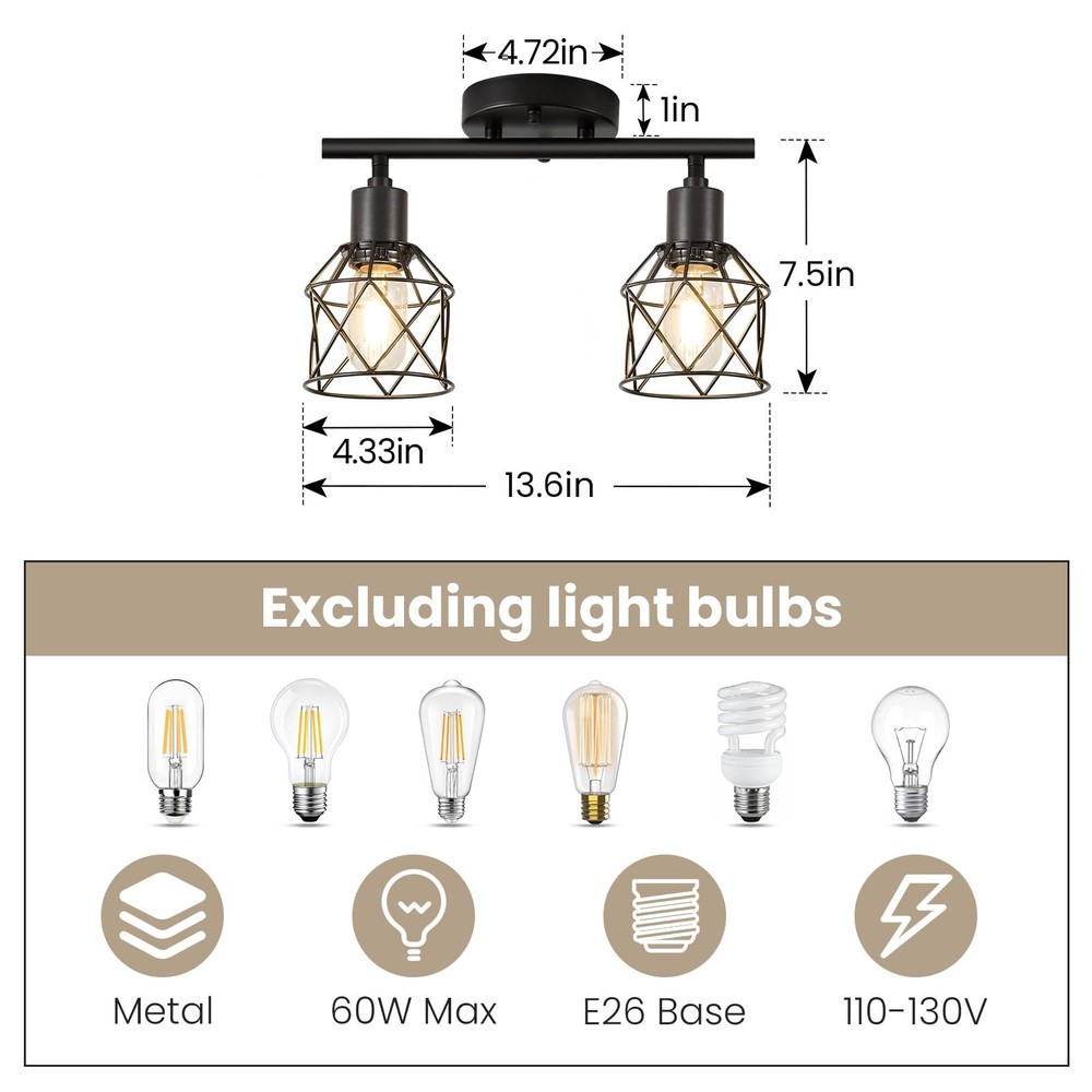 2-Lights Kitchen Track Lighting, Adjustable Multi-Directional Ceiling Light F...