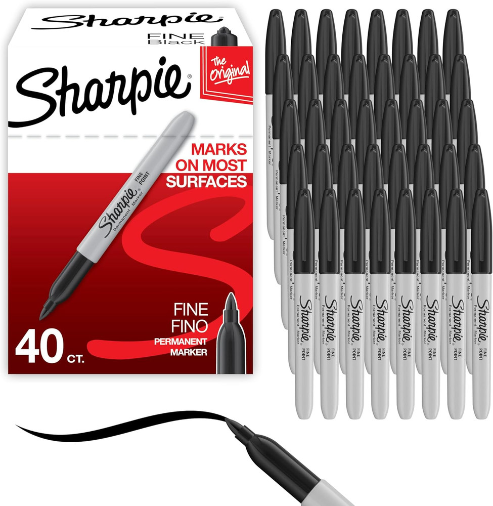 Sharpie Fine Point Permanent Markers, Black, 40 Count - Quick Drying Bulk Set