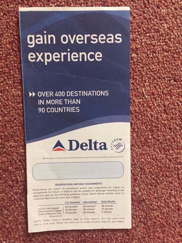 Delta Airlines Air Lines boarding pass ticket sleeve envelope jacket