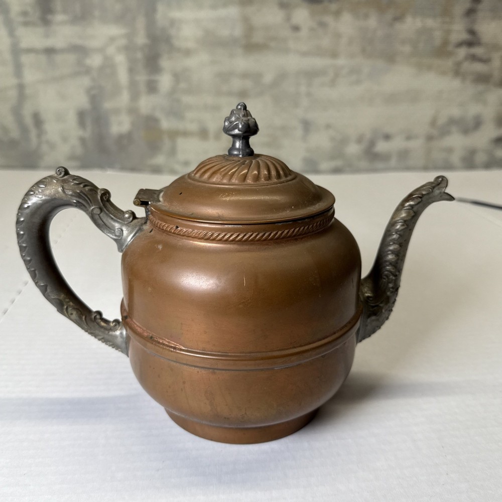 Antique Ornate Copper & Pewter Teapot