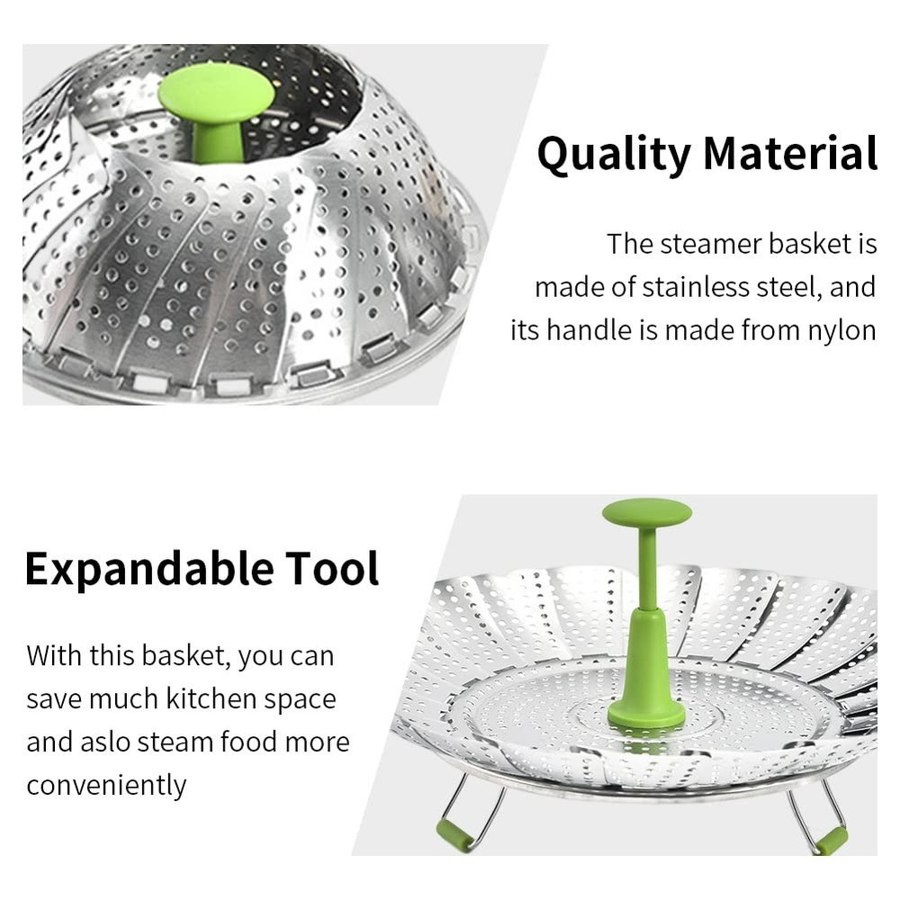 Stainless Steel Expandable Steamer Basket, Adjustable Folding Insert with Han...