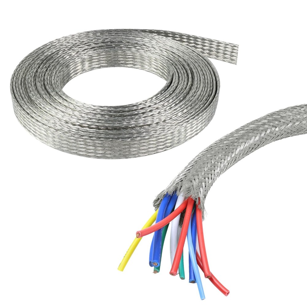 Flexible Tinned Copper Braid Cable Shielding Sleeve Ground Straps - 28ft Expanda