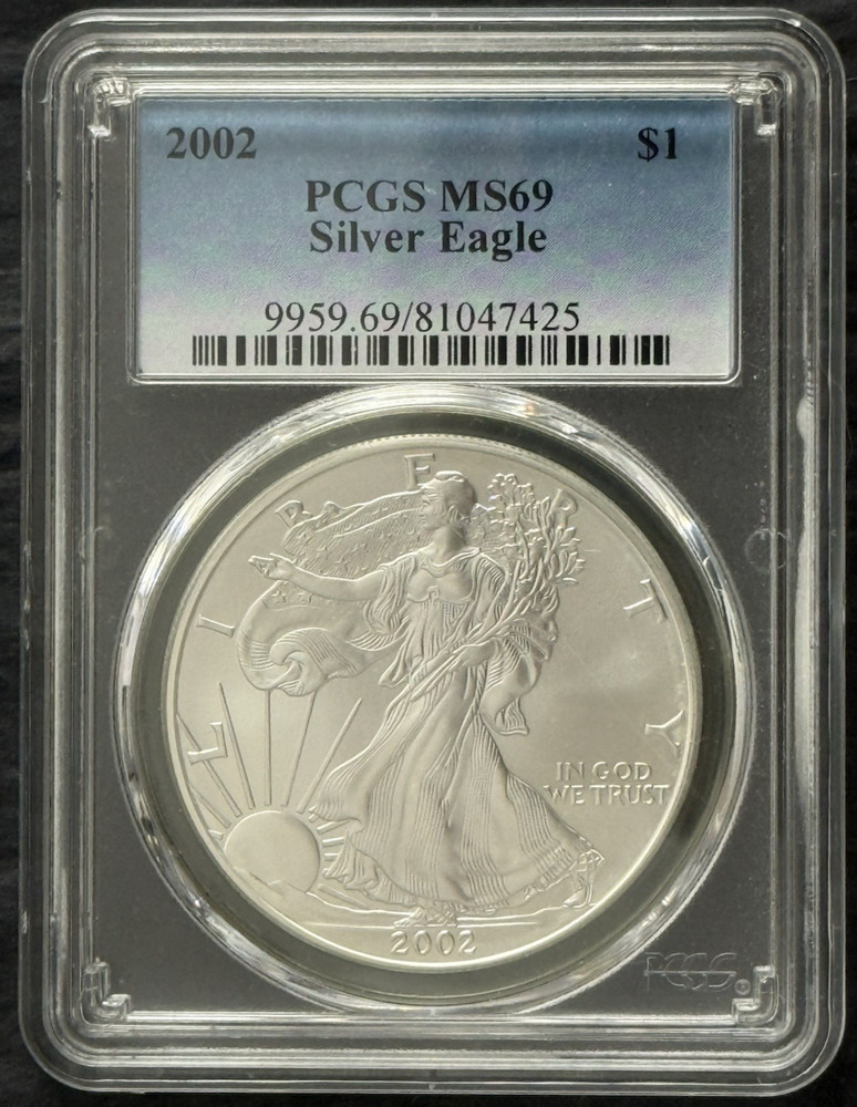 2002 $1 American Silver Eagle PCGS MS69 (Blue Label)