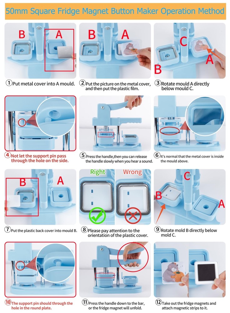 Square-Shaped Button Maker Machine,50mm/1.97 inch Square Fridge Magnet Maker ...