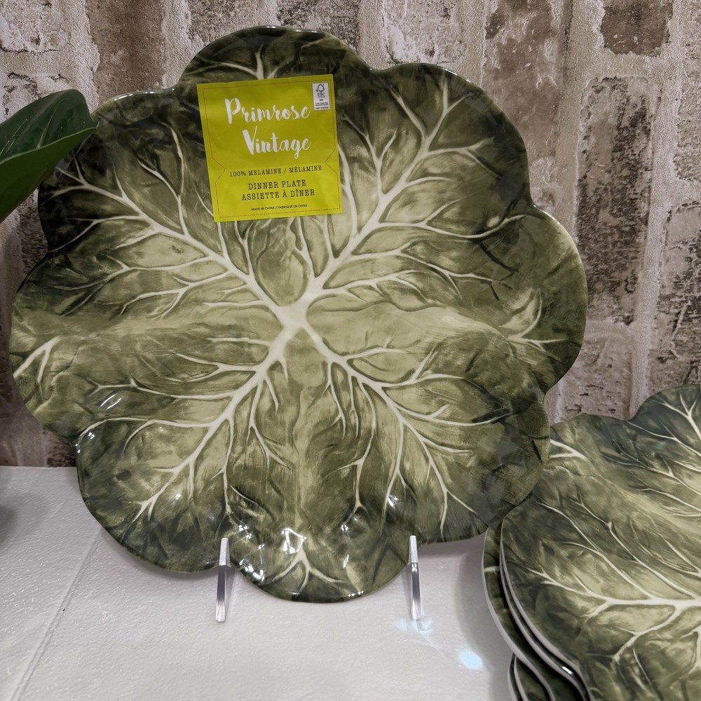 New Primrose Vintage 6 Cabbage Print Melamine Dinner Plates Easter Spring 10.5”