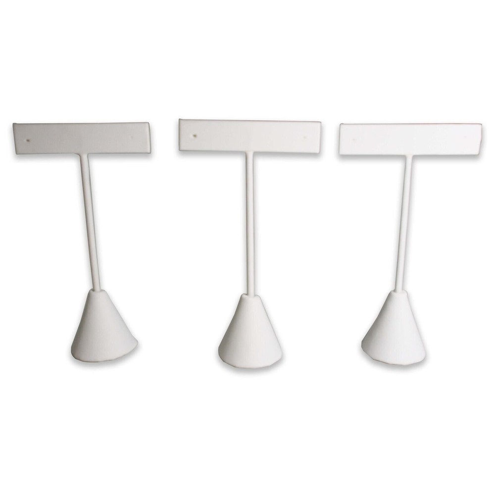 White Leatherette Earring T Shape Display Stands