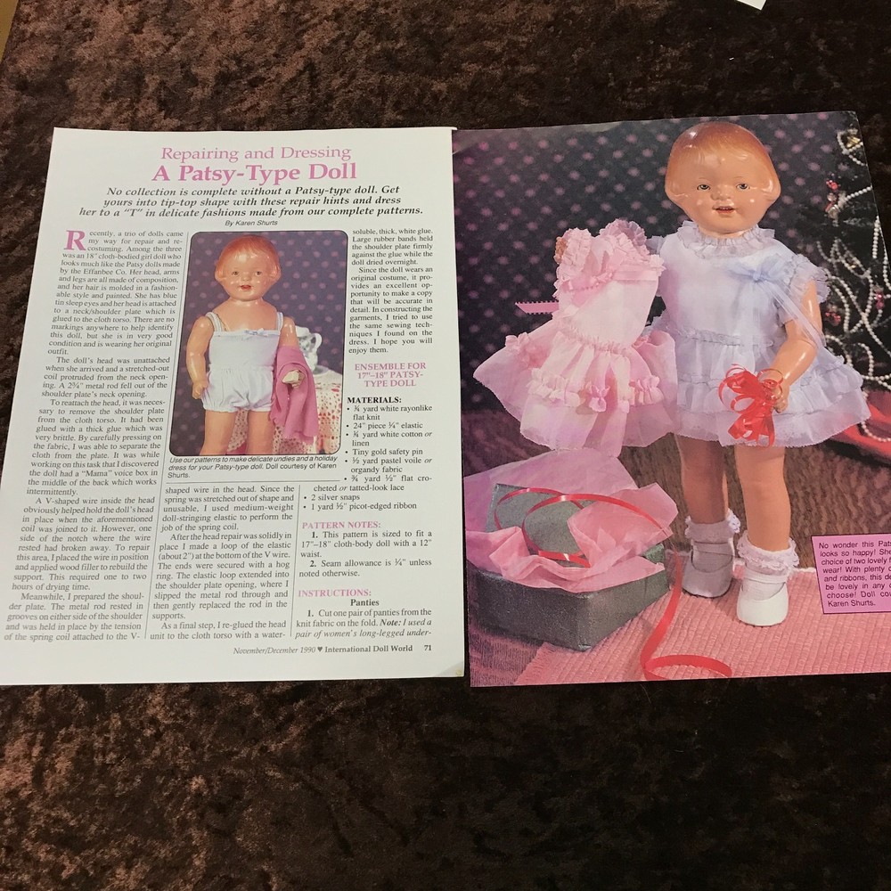 7p Doll Article Patsy Type Doll Repairing and Dressing with Sewing Pattern