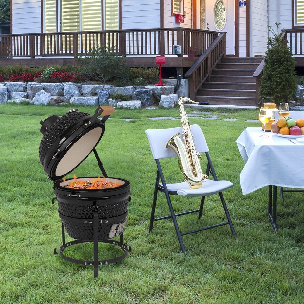 13in Round Ceramic Charcoal Grill Black