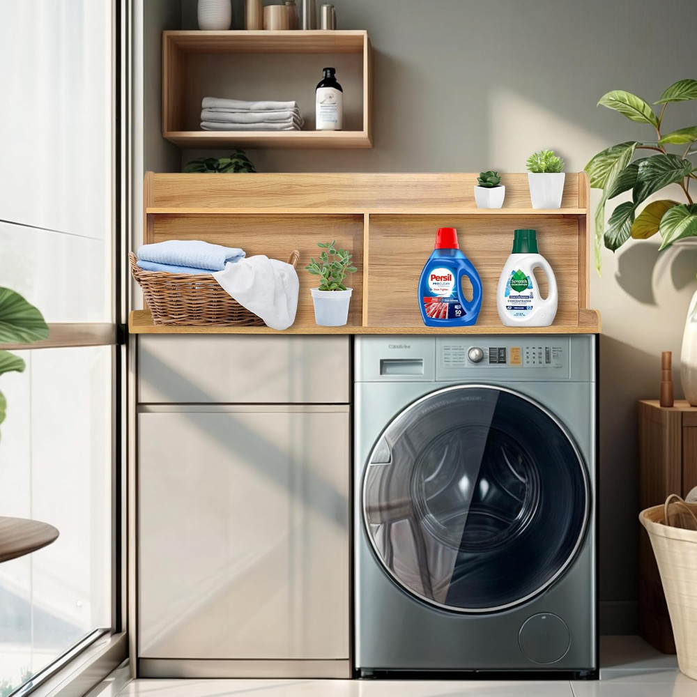2-Tier Laundry Countertop with Storage Shelf - Universal Fit Oak Design