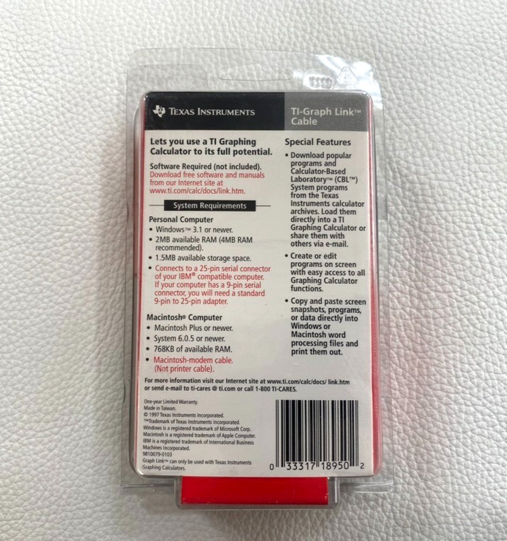 Texas Instruments TI Graph Link Cable Calculator Adapter 25 PIN Retail Package