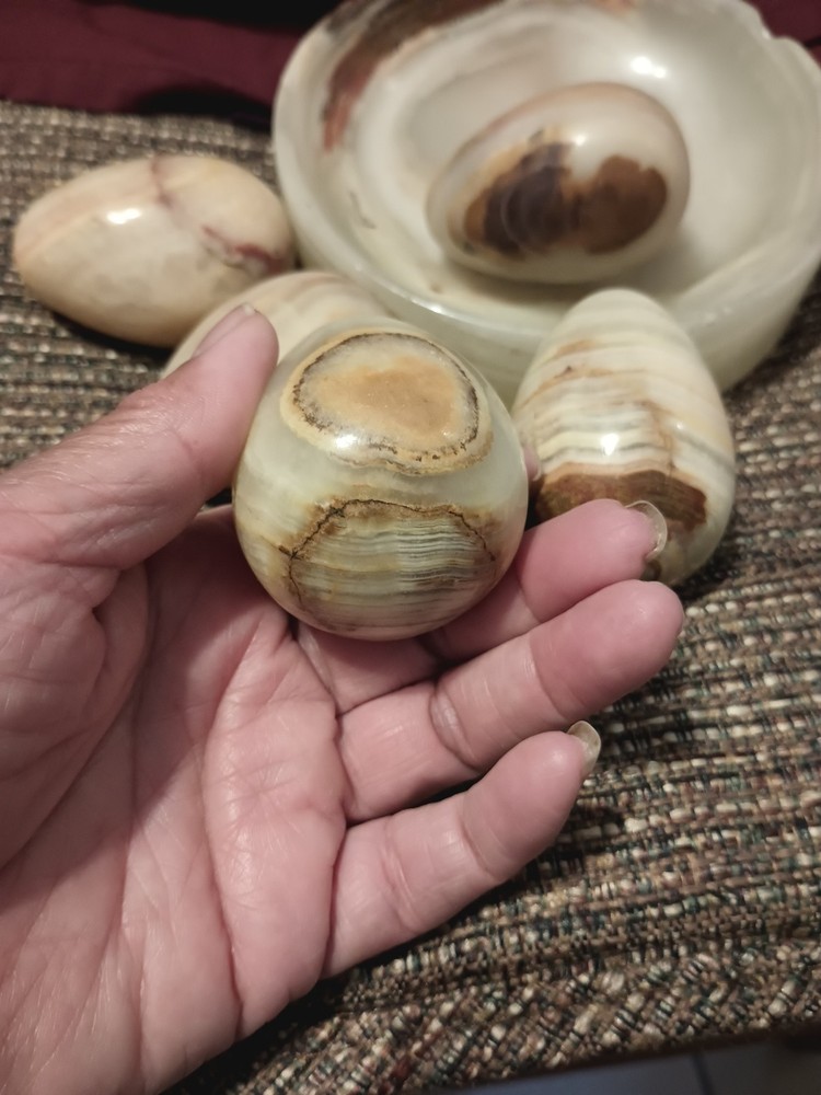 Onyx Marble Stone Five Eggs And Matching Dish Holder