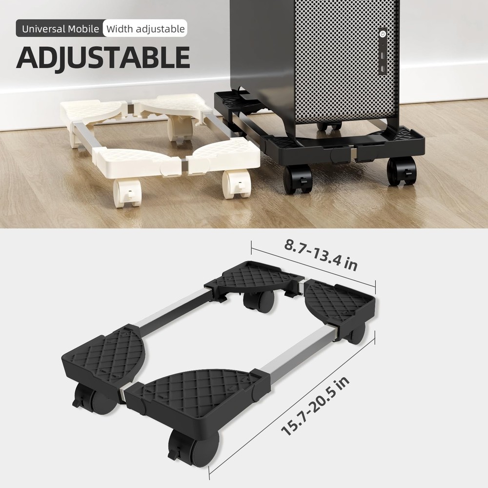 Hovadova Computer Tower Stand, Adjustable Mobile CPU Stand Fits Most PC White